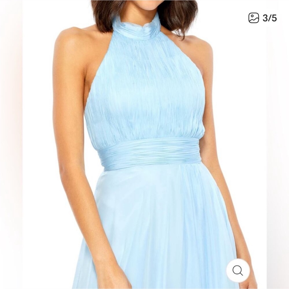 NWT Mac Duggal Sky Blue Chiffon Gown w thigh slit, low back - Picture 3 of 3